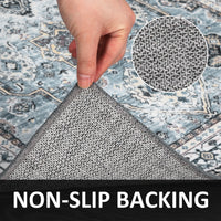 Garvee Boho Blue 5x7 Washable Rug, Oriental Vintage Non Slip Soft Faux Wool Stain Resistant Carpet for Living Room, Bedroom, Officem Soft Faux Wool Stain Resistant Carpet for Office Nursery Dining Room