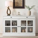 Garvee 35.4" Sideboard Buffet Cabinets With Glass Doors and Drawers, White - White