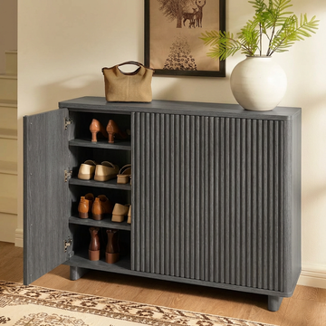 Garvee 46" Grille Style Shoe Cabinet with 5-Tier Storage and Adjustable Shelves for Entryway, Grey