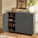 Garvee 46" Grille Style Shoe Cabinet with 5-Tier Storage and Adjustable Shelves for Entryway, Grey - Grey