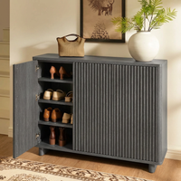 Garvee 46" Grille Style Shoe Cabinet with 5-Tier Storage and Adjustable Shelves for Entryway, Grey