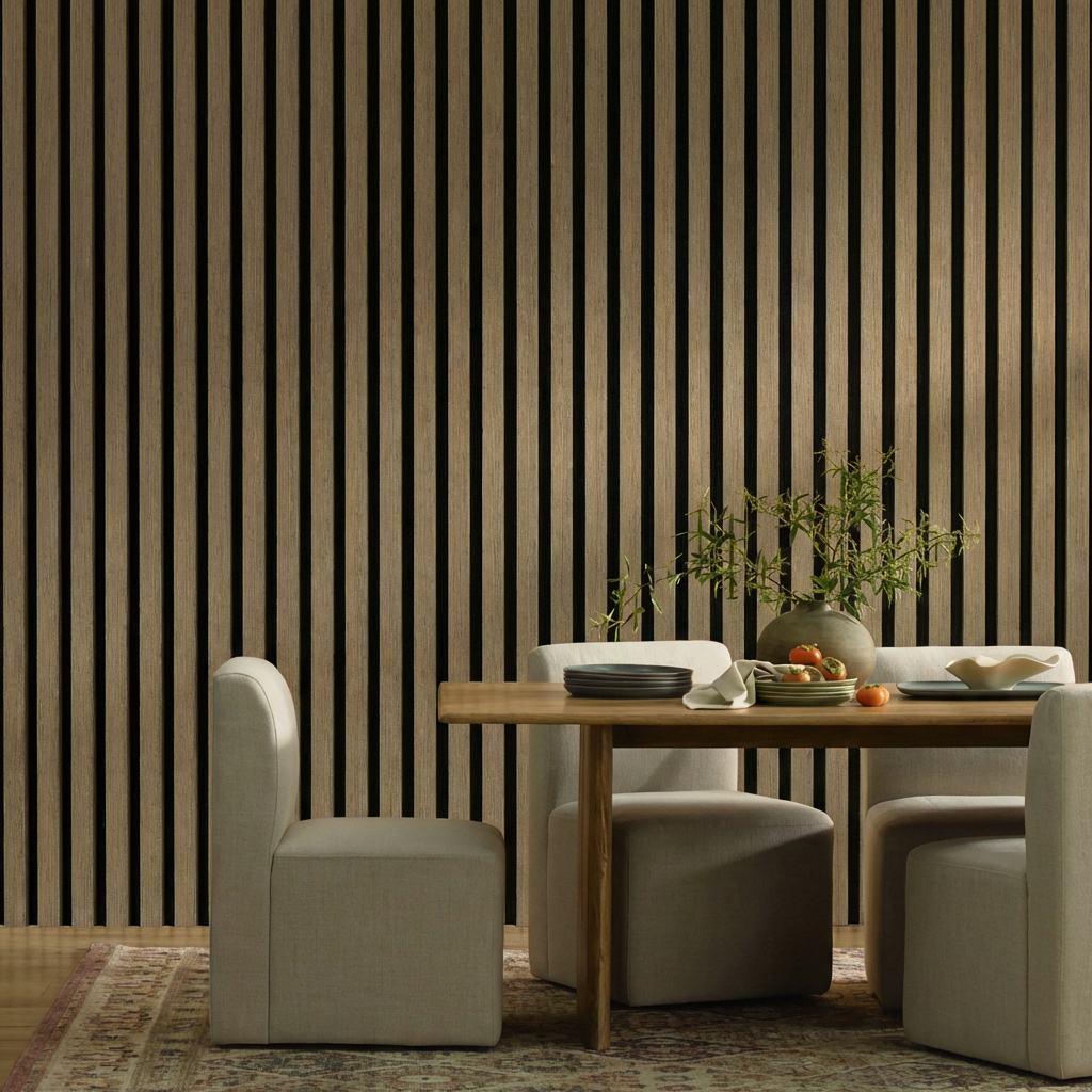 Garvee Set of 4 Modern 3D Fluted Acoustic Wood Slat Wall Panels 47.2" x 23.6" Soundproof Decorative Panels for Home Theater, Office, Studio and Interior Walls, Walnut