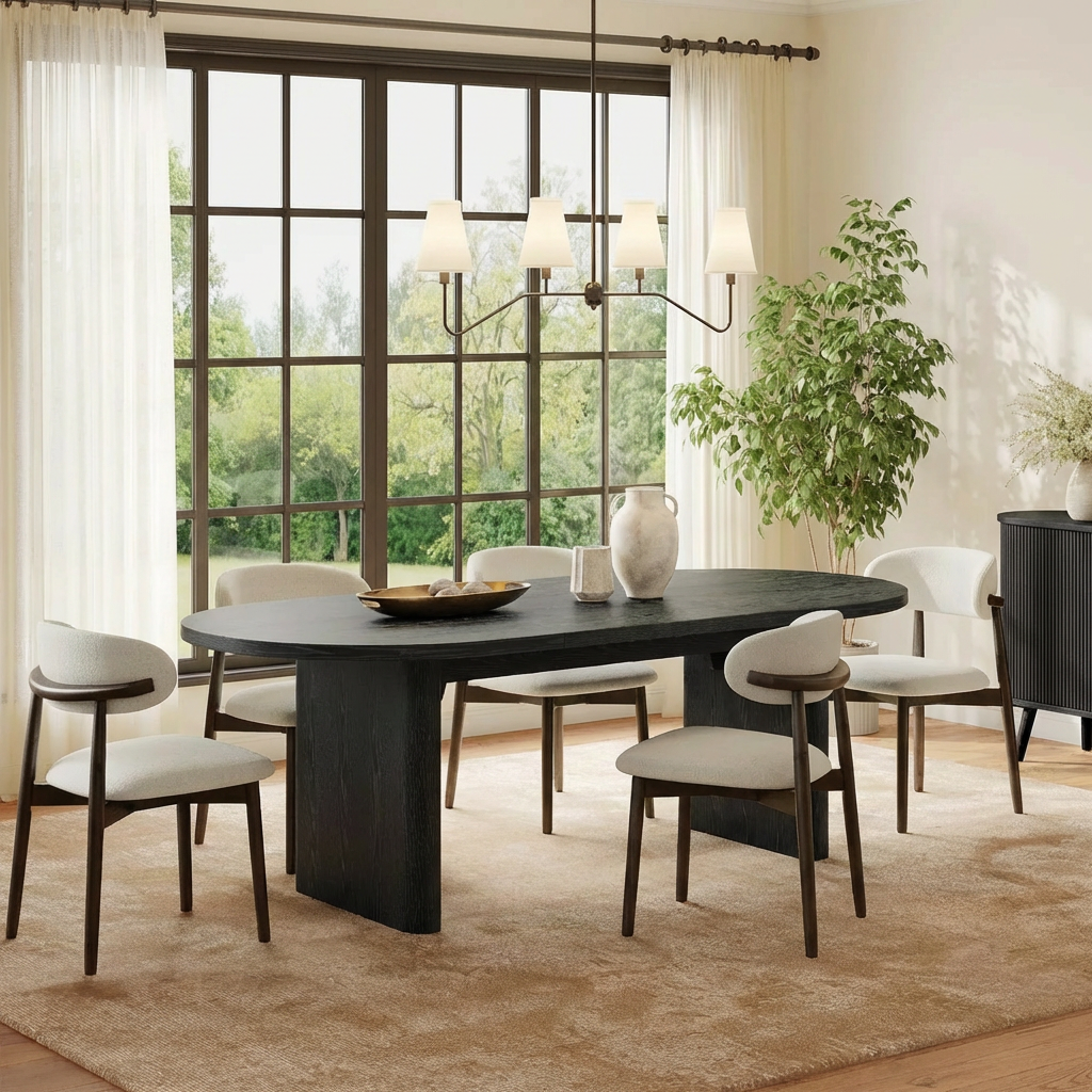 Garvee 70.8" Modern Oval Wood Dining Table with Wood Strip Base for 6-8 People, Black