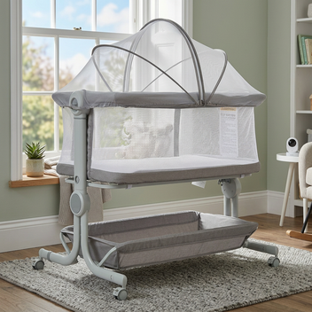 Garvee 3-in-1 Portable Baby Bassinet Bedside Sleeper in 6 Height Adjustable Design with Mosquito Net and Storage Basket, Light Grey