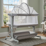 Garvee 3-in-1 Portable Baby Bassinet Bedside Sleeper in 6 Height Adjustable Design with Mosquito Net and Storage Basket, Light Grey - Light Grey