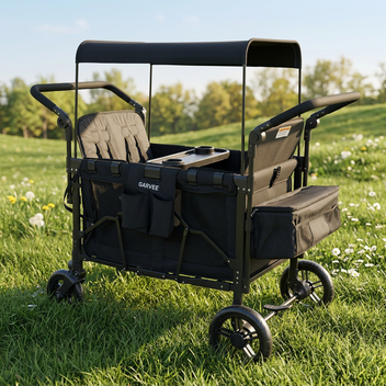 Garvee 2-in-1 Foldable Double Stroller Wagon with Canopy and Adjustable Handle for Twins & Toddler, Black
