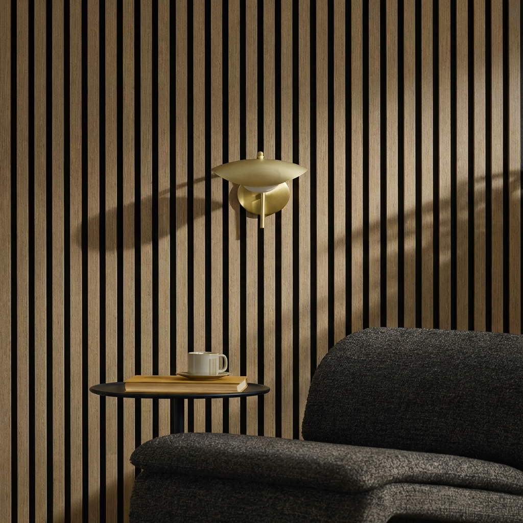 Garvee Set of 4 Modern 3D Fluted Acoustic Wood Slat Wall Panels 47.2" x 23.6" Soundproof Decorative Panels for Home Theater, Office, Studio and Interior Walls, Walnut