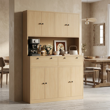 Garvee Modern 71" Tall Kitchen Pantry Cabinet with Charging Station and Storage Shelves & Cabinets for Dining Room, Natural