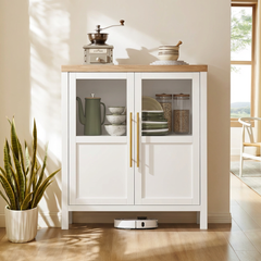 Garvee Sideboard Buffet Cabinet with 2 Glass Doors, 29" Large Buffet Cabinet with Storage, Modern Farmhouse Storage Cabinet Table for Kitchen Dining Room, Living Room (Glass with 2 Door, White) - White+wood Color