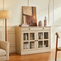 Garvee 35.4" Sideboard Buffet Cabinets With Glass Doors and Drawers, Oak