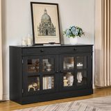Garvee 35.4" Sideboard Buffet Cabinets With Glass Doors and Drawers, Black - Black