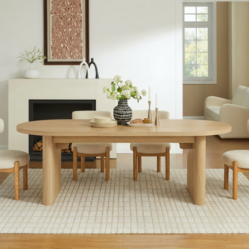 Garvee 70.8" Modern Oval Wood Dining Table with Wood Strip Base for 6-8 People, Natural
