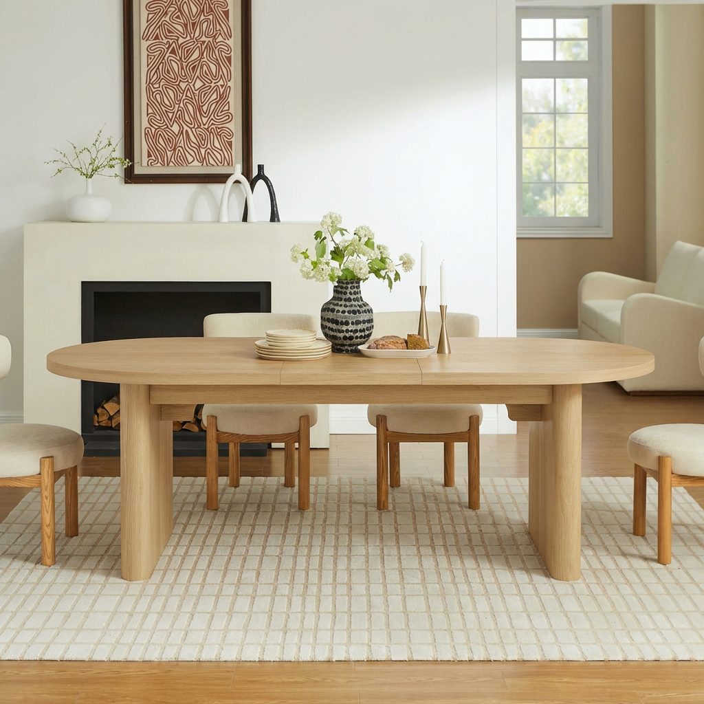 Garvee 70.8" Modern Oval Wood Dining Table with Wood Strip Base for 6-8 People, Natural