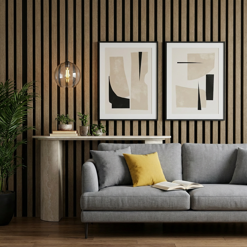 Garvee Set of 4 Modern 3D Fluted Acoustic Wood Slat Wall Panels 47.2" x 11.8" Soundproof Decorative Panels for Home Theater, Office, Studio and Interior Walls, Walnut