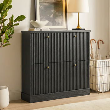 Garvee Modern 31.5" Freestanding Shoe Cabinet With 2 Flip Drawers and Adjustable Removable Shelves for Entryway and Hallway, Black