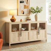 Garvee Sideboard Buffet Cabinet with 4 Glass Doors, 55" Large Buffet Cabinet with Storage, Modern Farmhouse Storage Cabinet Table for Kitchen Dining Room, Living Room, Natural