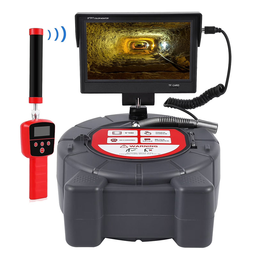 Garvee Sewer Inspection Camera with 512Hz Locator, 165ft Self-Leveling Snake Camera, 9" Touch HD Screen, DVR, Adjustable LEDs, 16GB SD Card, IP68 Waterproof for Sewer and Drainage Pipes - 165ft