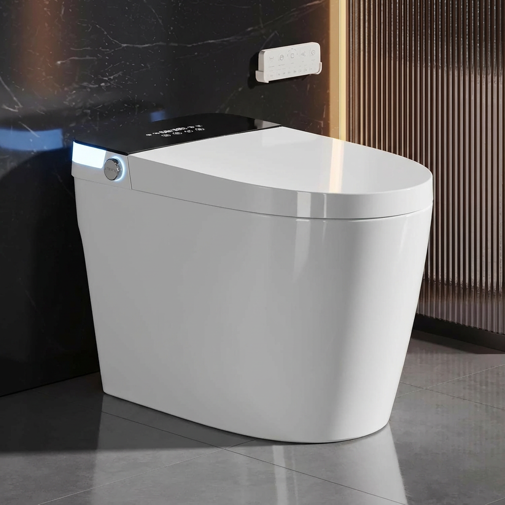 Garvee Luxury Smart Toilet with Bidet, Auto Open/Close Lid, Tankless Flush, Instant Warm Water, Heated Seat, Warm Air Dryer, Touchless Flush, Night Light for Bathroom, Black & White