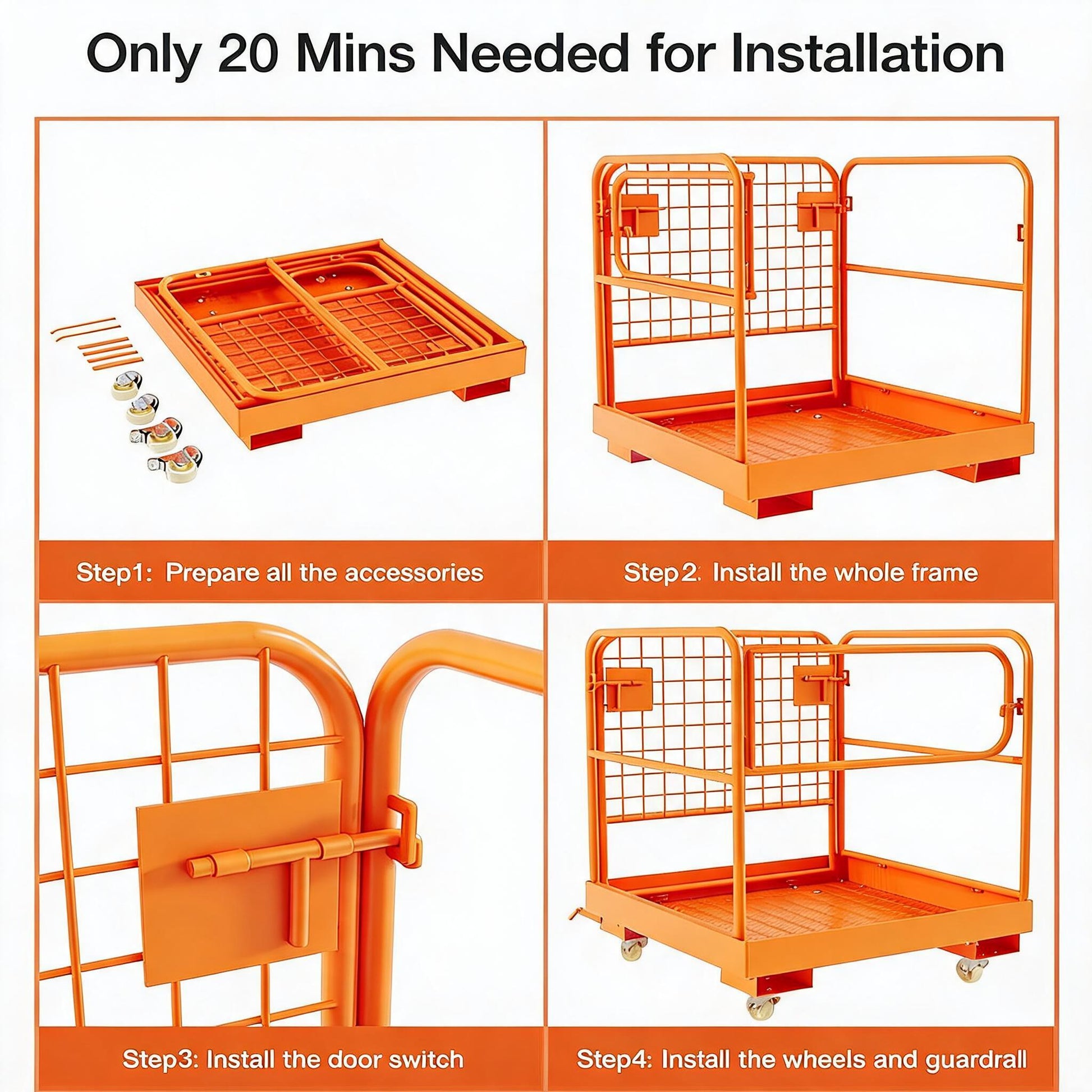 Garvee 36" x 36" Heavy Duty Forklift Safety Cage (1800 LBS Capacity) - Foldable Forklift Man Basket Work Platform for 1-3 People with Protective Guardrail Chain & Drain Holes, High-Visibility Orange