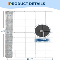 GARVEE 6'x164' No-Climb Fence - Heavy Duty Galvanized Steel w/Reinforced Knots (Zinc Coated, Pre-Rolled for Ranch/Pasture)