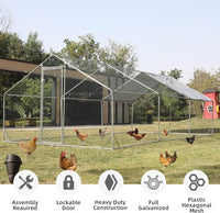 Garvee Chicken Coop, Large Metal Chicken Coop Run for Yard Outdoor Walk-in Hen House with Waterproof Cover, Farm Poultry Cage, Duck, Goose, Chicken, Rabbit (19.7x9.8ft)