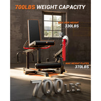Garvee Seated Leg Curl & Extension Machine - Heavy Duty Leg Workout Bench with 12-Position Angle Adjustment for Hamstring Curl, Quad Extension & Lower Body Strength Training, 700 LBS Capacity - Red