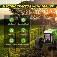 Garvee Ride - P Series: 12V Electric Tractor & Trailer for Kids, 3-6 Yrs - With RC - Green / 25W