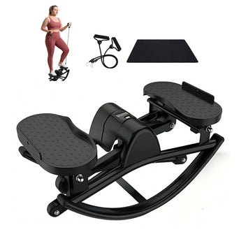 Garvee Lateral Rocking Fitness Stepper – 350 lbs Capacity Side-to-Side Step Machine, 19.7" x 11.2" x 9.4" Compact Under-Desk Stepper with Smart LCD Monitor and Resistance Bands (Black)