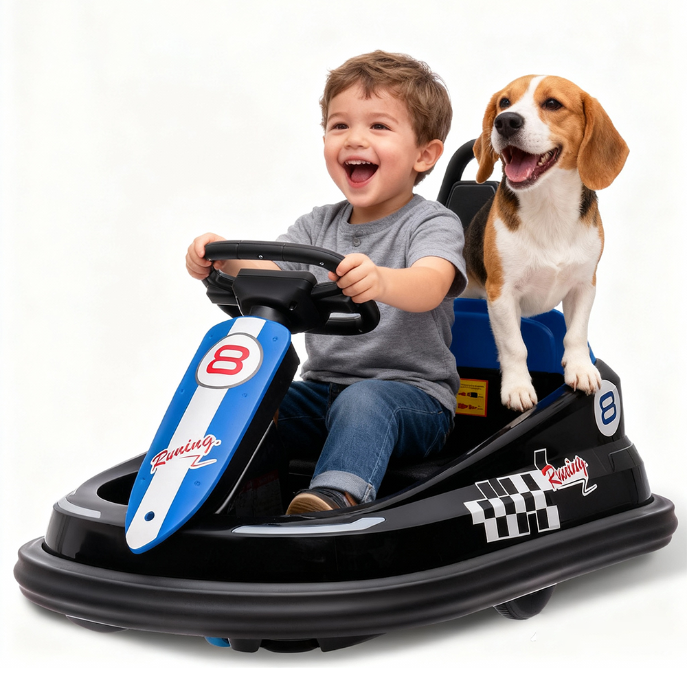 Garvee Ride - B Series: 6V Electric Ride-On with 360° Spin, 2 Speeds, Lights, Music, Horn, PP+Metal, Safety Belts, Anti-Collision Strip, Black for Kids 3-6