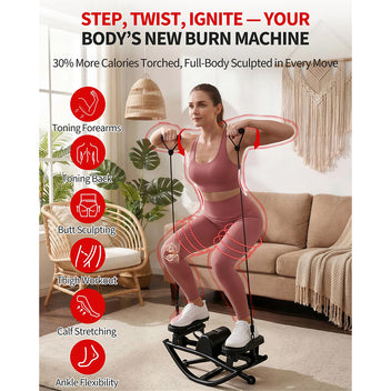Garvee Lateral Rocking Fitness Stepper – 350 lbs Capacity Side-to-Side Step Machine, 19.7" x 11.2" x 9.4" Compact Under-Desk Stepper with Smart LCD Monitor and Resistance Bands (Black)