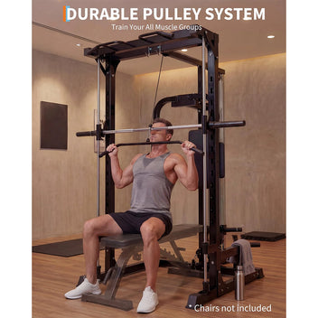 Garvee Smith Machine Home Gym Power Cage 1000 LB Capacity Carbon Steel Full-Body Training LAT Pulldown Chest Station Multi-Functional Fitness Equipment