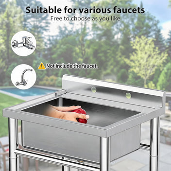Garvee Utility Sink,24"D x 28"W x 40"H Independent Sink Without Faucet,Adjustable Support Feet,Stainless Steel Sink with Hot & Cold Hoses,Stainless Steel Sink Suitable For Kitchen And Restaurant Use