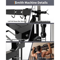 Garvee Smith Machine Home Gym Power Cage 1000 LB Capacity Carbon Steel Full-Body Training LAT Pulldown Chest Station Multi-Functional Fitness Equipment
