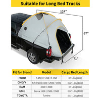 Garvee Truck Bed Tent - Waterproof Pickup Truck Tent for 6.5-8ft Long Bed Trucks, Easy Setup with Fiberglass Poles, UPF 50+ & PU3000mm Rainfly