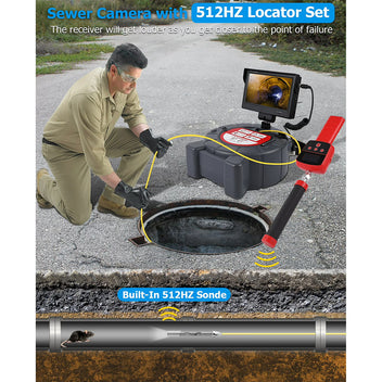 Garvee Sewer Inspection Camera with 512Hz Locator, 165ft Self-Leveling Snake Camera, 9" Touch HD Screen, DVR, Adjustable LEDs, 16GB SD Card, IP68 Waterproof for Sewer and Drainage Pipes - 165ft