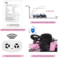 Garvee Ride - P Series: 12V Electric Tractor & Trailer for Kids, 3-6 Yrs - With RC - Pink / 35W