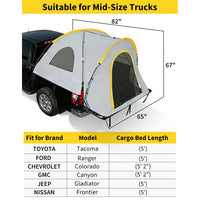 Garvee 2-Person Truck Bed Tent, Universal Waterproof Pickup Camper with Rainfly & Storage Bag, Heavy-Duty Fiberglass Poles, Fits 5'-6.5' Full-Size & Mid-Size Truck Beds