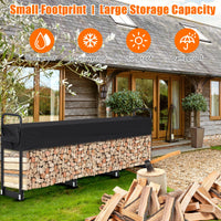 12FT Outdoor Firewood Rack with Cover for Wood Storage