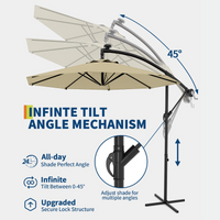 Garvee 10' Cantilever Umbrella with 360 Rotating Base, UV Protection Offset Patio Umbrella 10 Ribs Outdoor Sun Shade with Easy Tilt Adjustment for Backyard, Lawn, Garden, Beige