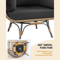 Garvee 360° Swivel Egg Chair, Oversized Patio Rotating Basket Chair, Steel Frame and Metal Base, Waterproof, PE Rattan Lounge Chair for Indoor & Outdoor Patio, Living Room, and Backyard, Black