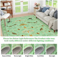 Garvee 8' x 10' Botanical Insect Area Rug, Washable Non-Slip Soft Low-Pile Moth, Butterfly & Dragonfly Rug for Living Room & Dining Room, Light Green