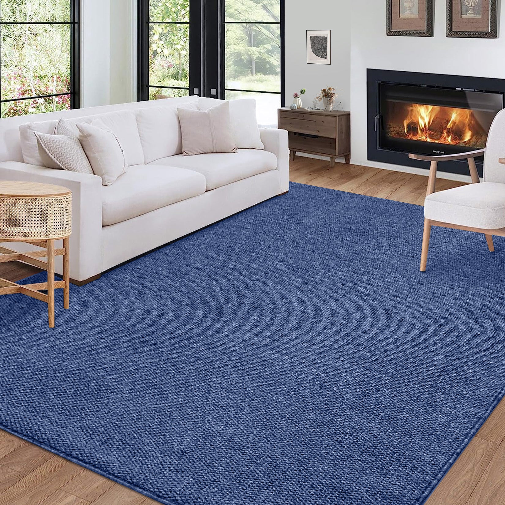 Garvee 9x12 Area Rug Modern Solid Textured Extra Large Area Rug Machine Washable Rug for Living Room, Non-Slip Stain Resistant Accent Rug Farmhouse Weaving Floor Cover Carpet for Bedroom, Navy