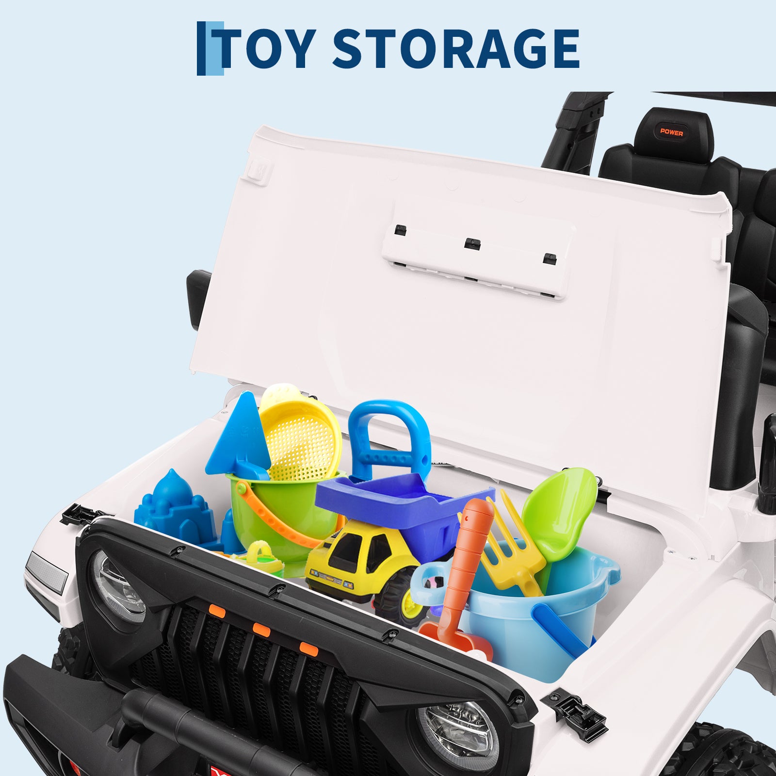 Garvee Ride - P Series: 24V Ride On Car, 4WD 2 Seater Kids' Electric Vehicle Truck with Remote Control, Adjustable Footwell Ride On Truck, 3 Speeds, Led Lights, Bluetooth, White