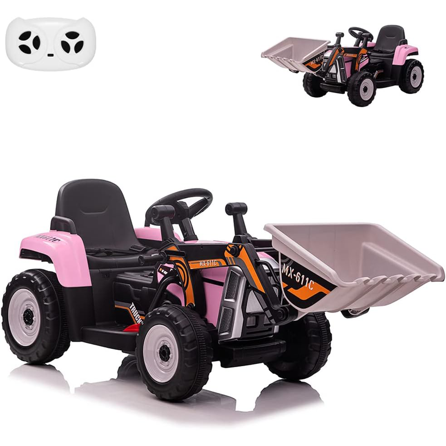 Garvee 12V Kids Ride on Car,Excavator with Bucket & Remote Control,Toddler Battery Powered Electric Vehicle,2+1 Gear Shift,3 Speeds,Bluetooth,7-LED Headlights,Music,Thread Tire,Pink