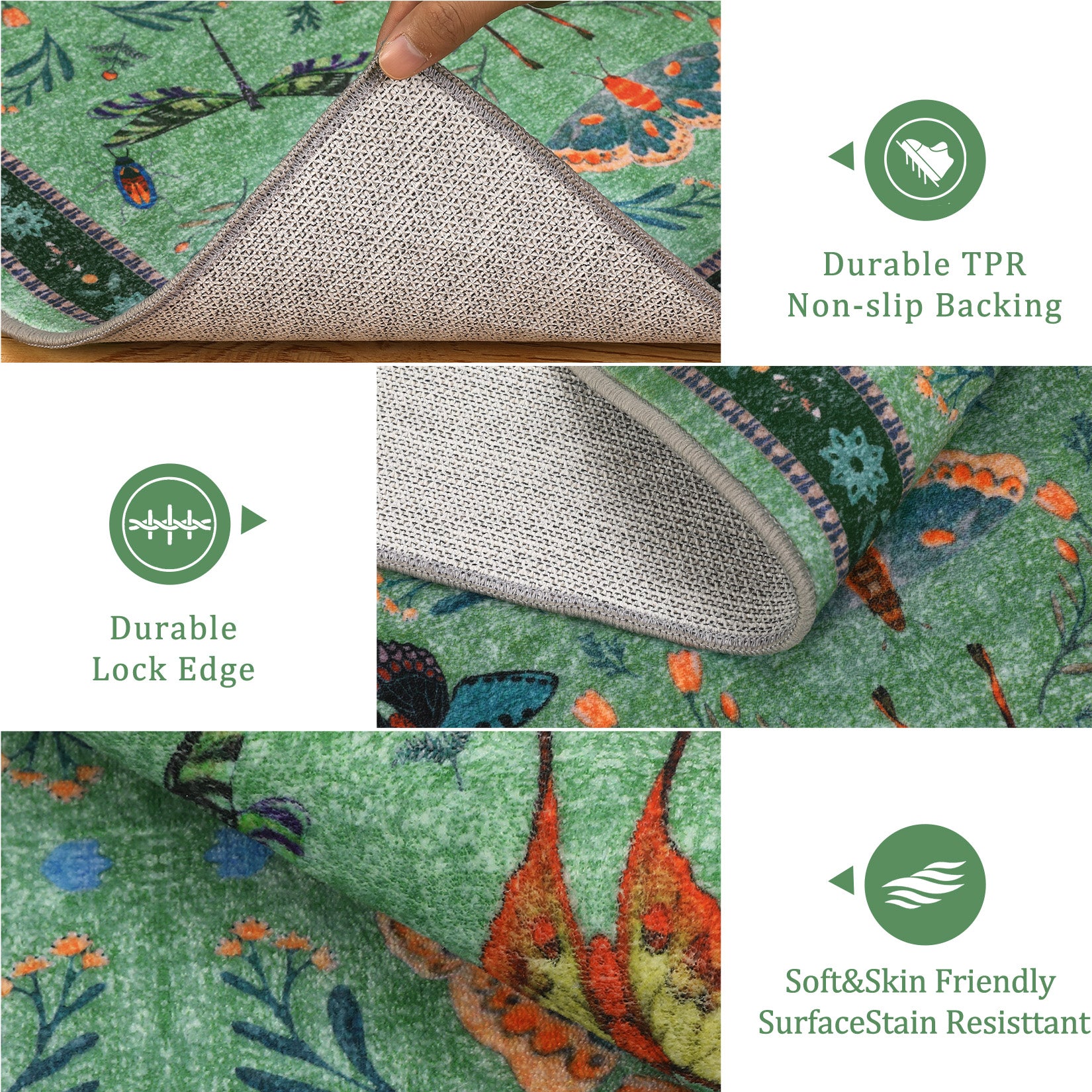 Garvee Insect Washable Soft Area Rugs for Living Room Bedroom Ultra-Thin Non Slip Dining Room Stain Resistant Rug Large Carpet for Office Nursery Bedroom