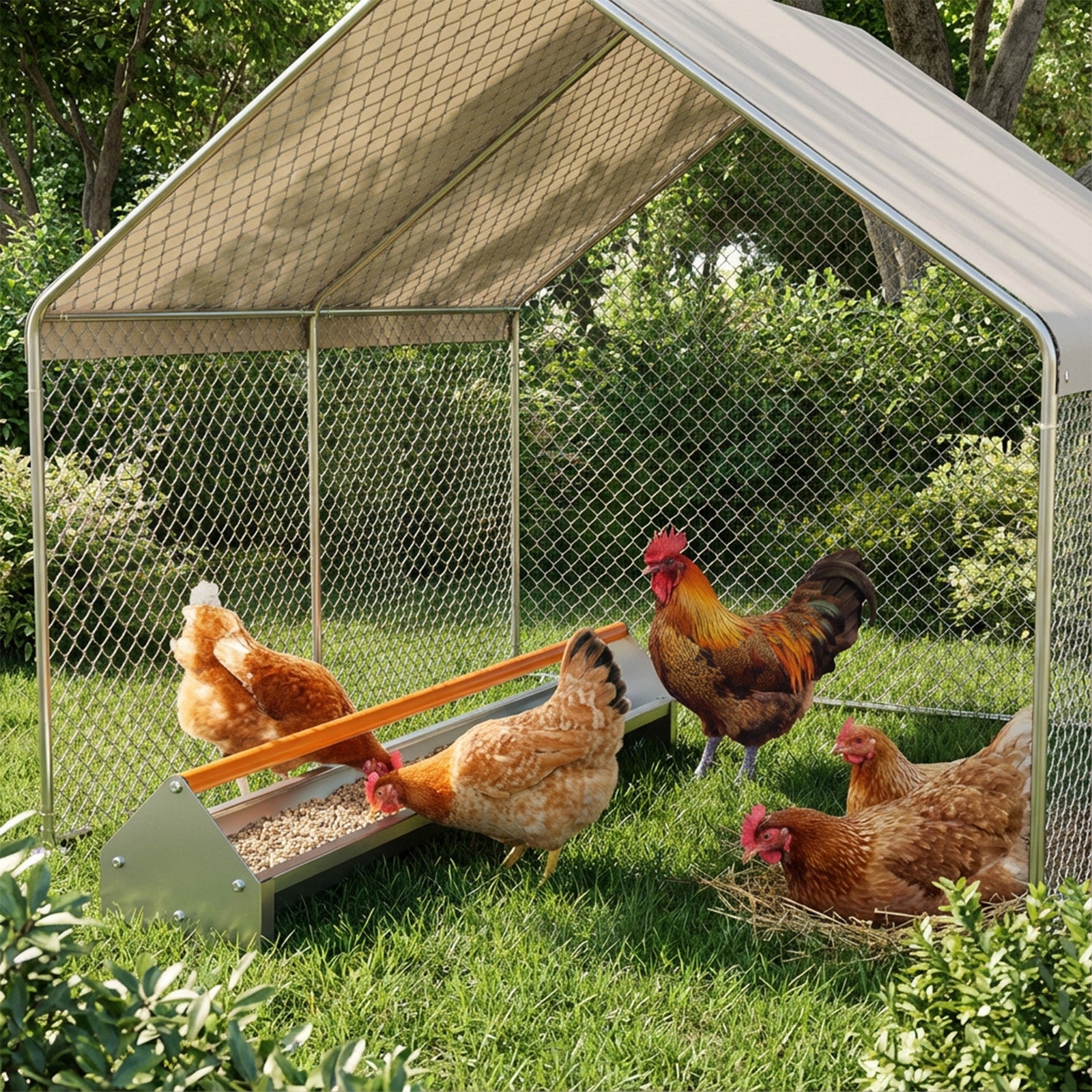 Garvee Homestead Chicken Coop Kit: Large Predator-Proof Poultry Run, Roll-Away Nesting Box, Climbing Gym, Cleaning spatula & Automatic Feeder - Comfort for 5-8 Hens