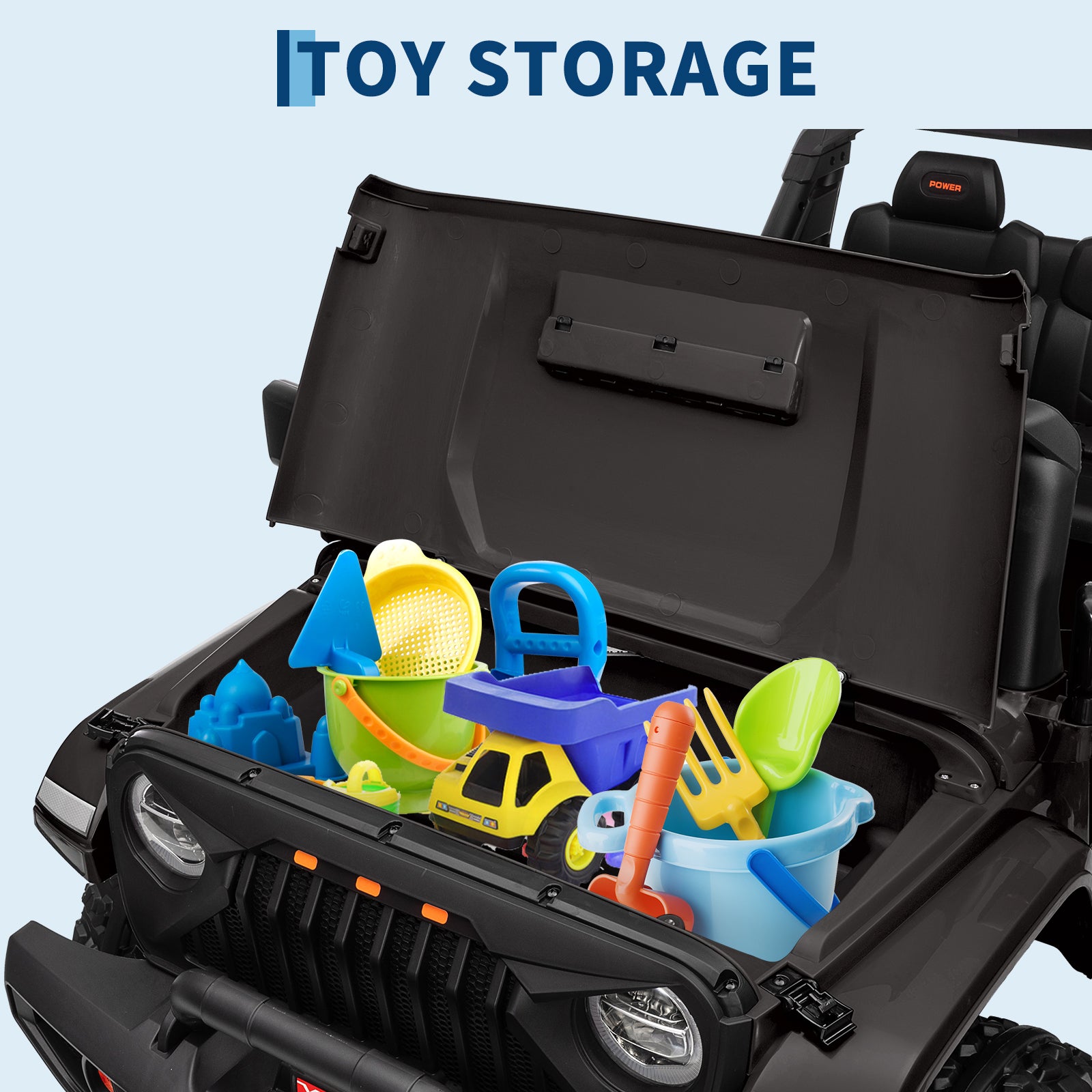 Garvee Ride - P Series: 24V Ride On Car, 4WD 2 Seater Kids' Electric Vehicle Truck with Remote Control, Adjustable Footwell Ride On Truck, 3 Speeds, Led Lights, Bluetooth, Black