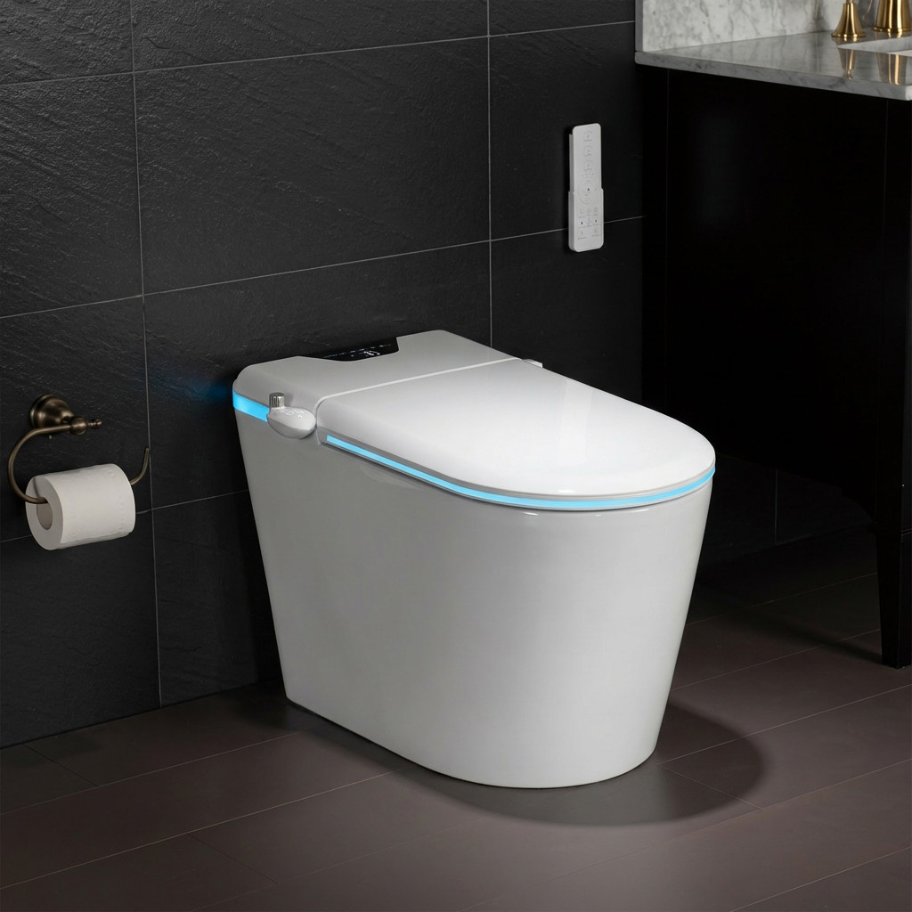 Garvee Integrated Smart Toilet with Bidet, Heated Seat, Warm Water Wash & Dryer, Foot Sensor Flush, LED Display, and Blackout Flush for Modern Luxury Bathroom