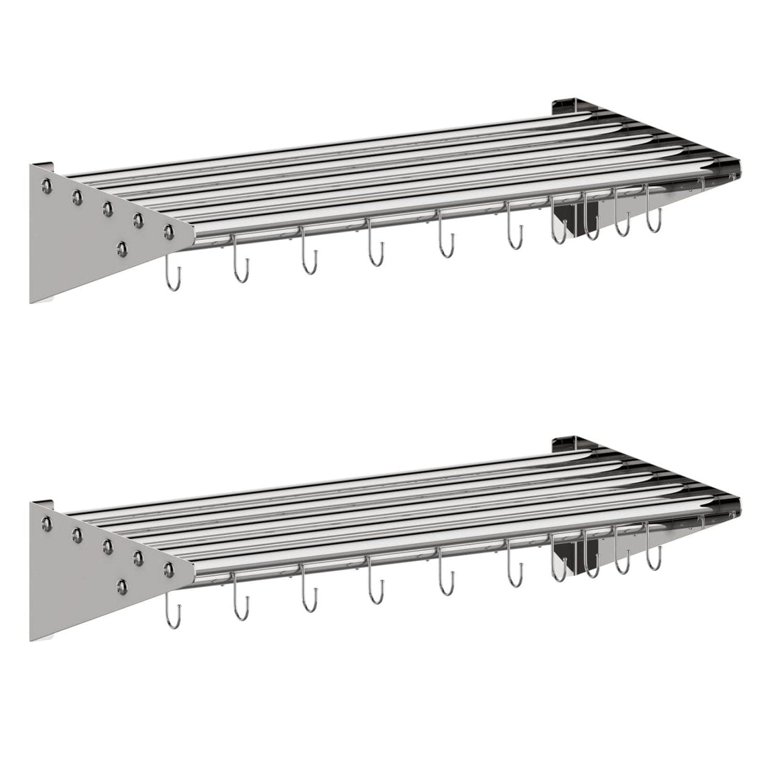 2 Pack Metal Kitchen Rack Stainless Steel Wall Mount Shelf with 10 S Hooks