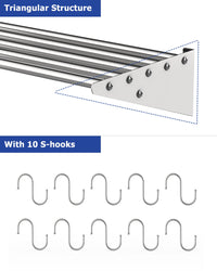 2-Pack Stainless Steel Kitchen Rack with 10 S Hooks, Wall Mount